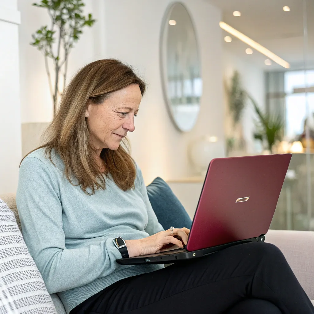 Jane Simmons enjoying her XORALYTHES laptop